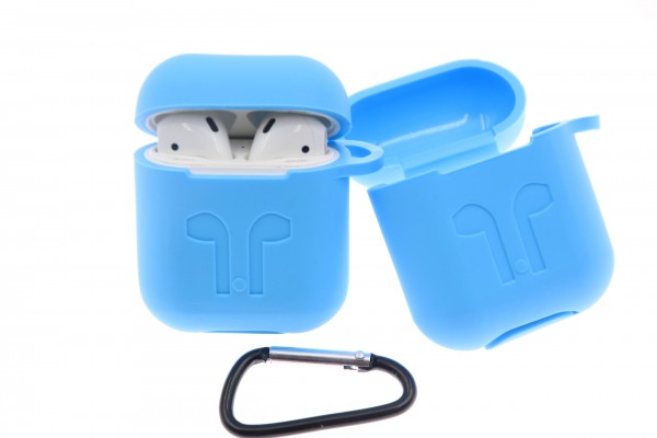 Airpod Case lightblue, mit Karbiner, Strong-Silikon
