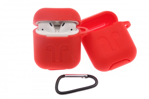 Airpod Case red, mit Karbiner, Strong-Silikon