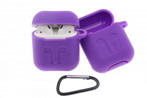 Airpod Case purple, mit Karbiner, Strong-Silikon