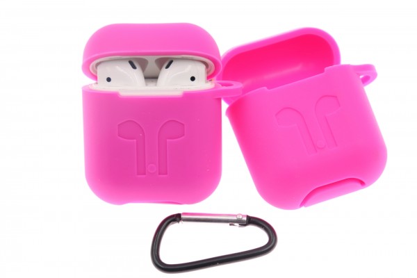 Airpod Case pink, mit Karbiner, Strong-Silikon